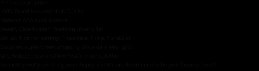 Conjunto de joias de casamento de luxo com 4 peças de zircônia 3A, conjunto de colar de cristal, conjunto de joias Dubai