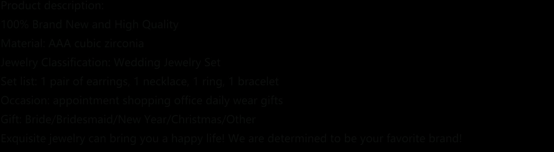 Conjunto de joias de casamento de luxo com 4 peças de zircônia 3A, conjunto de colar de cristal, conjunto de joias Dubai