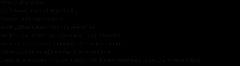Conjunto de joias de casamento de luxo com 4 peças de zircônia 3A, conjunto de colar de cristal, conjunto de joias Dubai