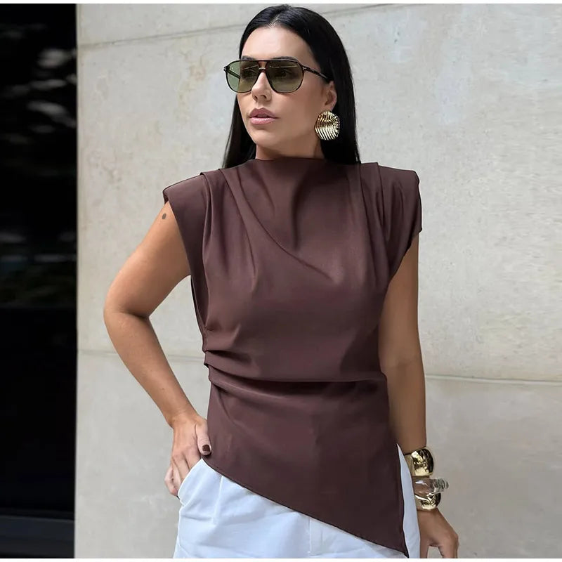 Vestido longo elegante com decote redondo e manga curta, moda feminina, liso, plissado, gaze, patchwork, 2025, novo, para escritório