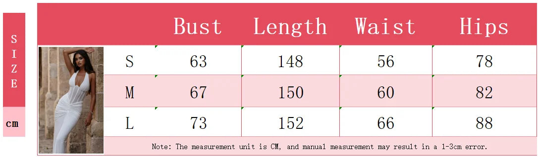 Elegant White Long Curvy Dress Women's Halter Deep V Backless Black Mesh Ruched Maxi Dresses Evening Party Cocktail Robe Summer