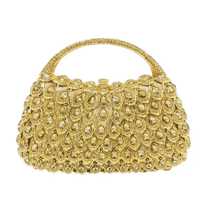 Boutique De FGG Pink Crystal Rhinestone Clutch Handbag Women Metal Minaudiere Top Handle Tote Purse Wedding Party Evening Bag