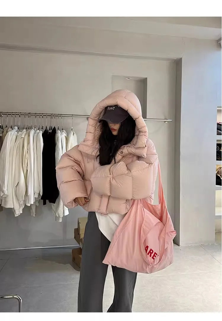 Sli ort Cotton Jaet Women's Winter Faion Bread Design Hooded American Sle Cact Size Ladies' Korean Version Coat