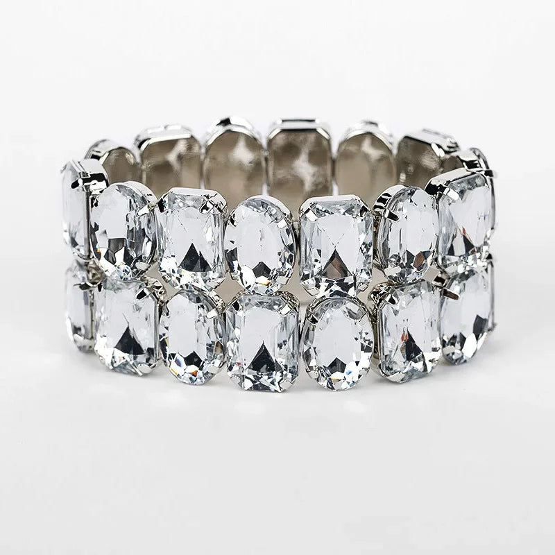 Fashion Exquisite Wide Elastic Color Rhinestone Bridal Bracelet for Women