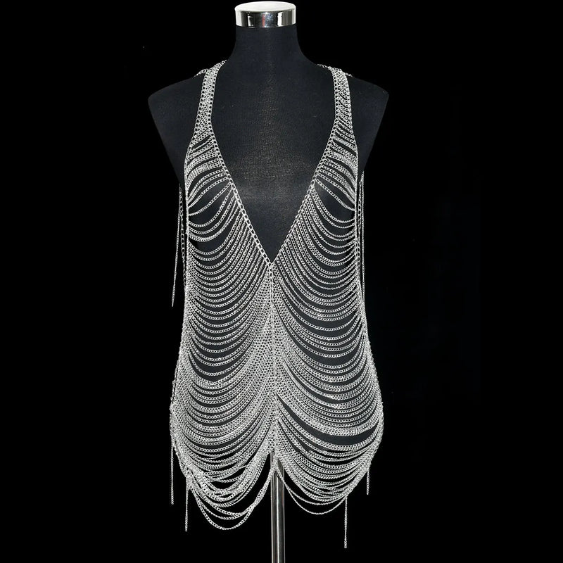 Sexy Fashion Women's Body Jewelry Punk Personality Metal Long Harness  Dress Underwear Accessories Party Festival Gift