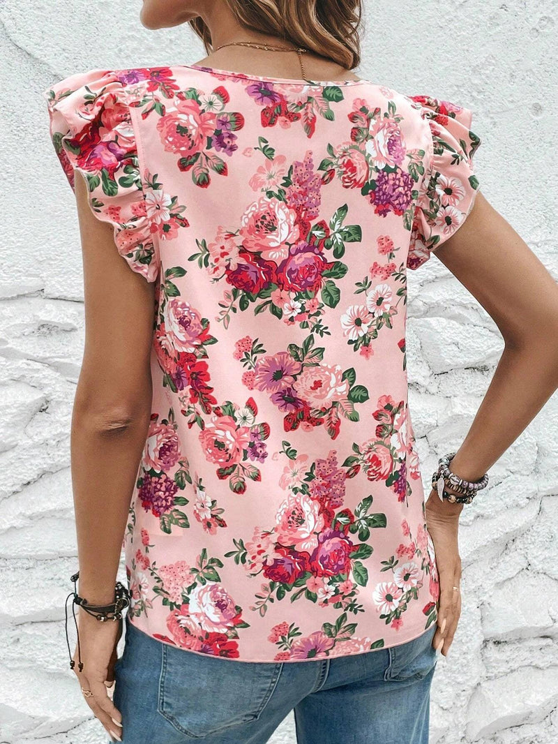 Cross border European and American women's fashion elegant floral print slim fit shirt - CRAVO ROSE