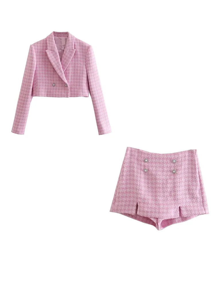 Conjunto de 2 peças de tweed Klacwaya, blazer chique, terno feminino, shorts, terno com shorts para mulheres, ternos femininos