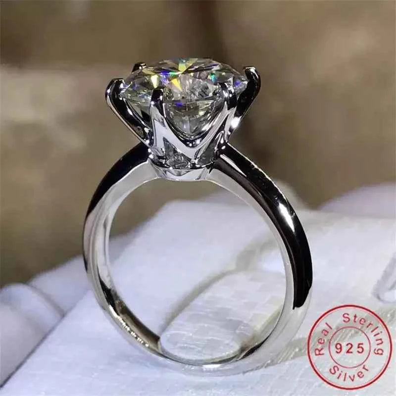 Fashion Brand Jewelry Solitaire 6mm Moissanite S925 Sterling Silver Engagement Wedding Band Ring For Women