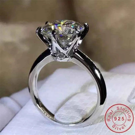 Fashion Brand Jewelry Solitaire 6mm Moissanite S925 Sterling Silver Engagement Wedding Band Ring For Women