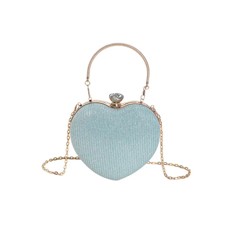 Evening Clutch Bag Women Bag Shiny Handbag Heart Shape Metal Clutches Bag Fashion Chain Shoulder Crossbody Bag Luxury Lady Purse