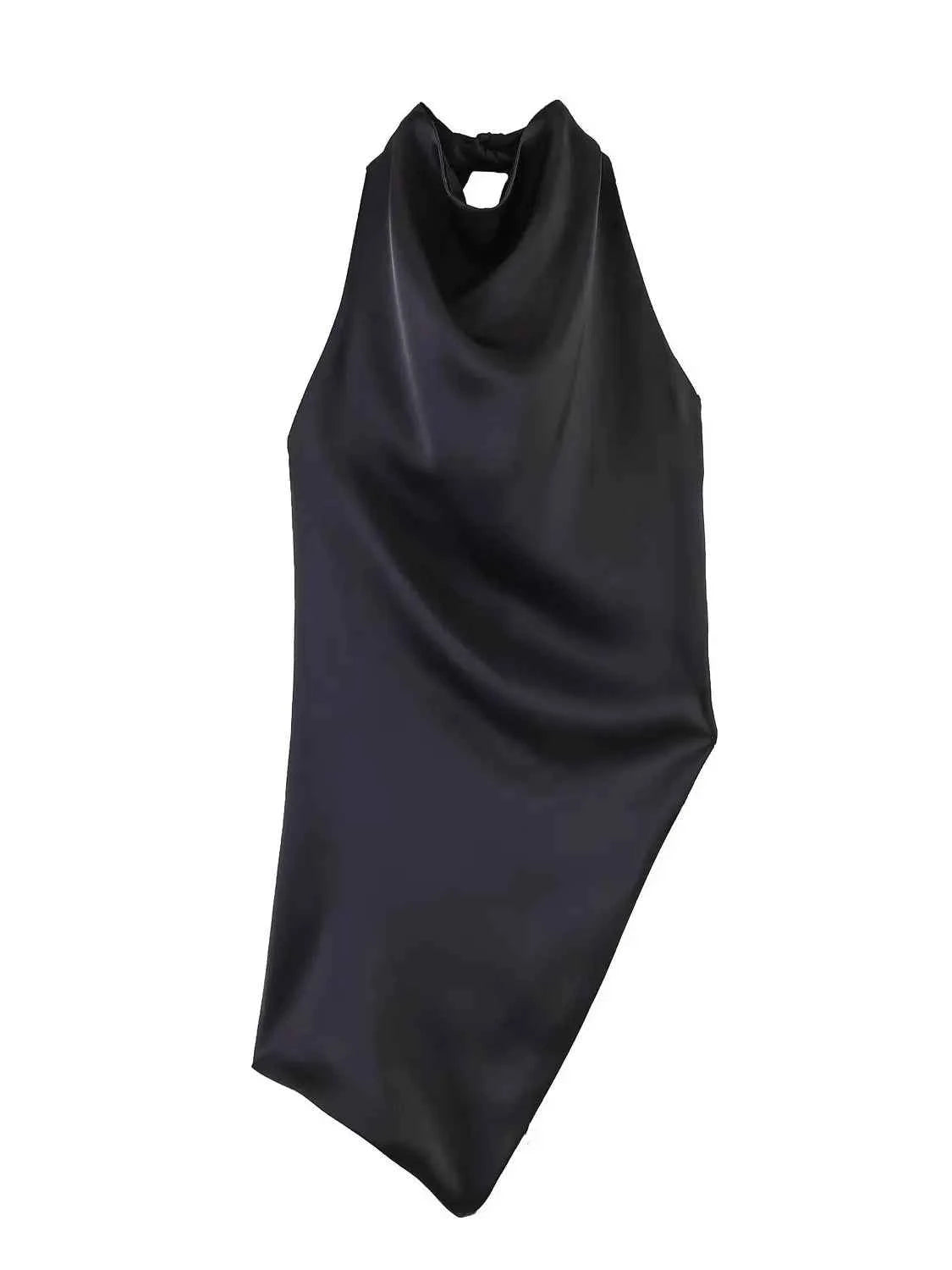 Spring New Women's  Knot Belted Asymmetrical Hem Neck Hanging Collar Top Loose Fit Other Material 100% Short Length