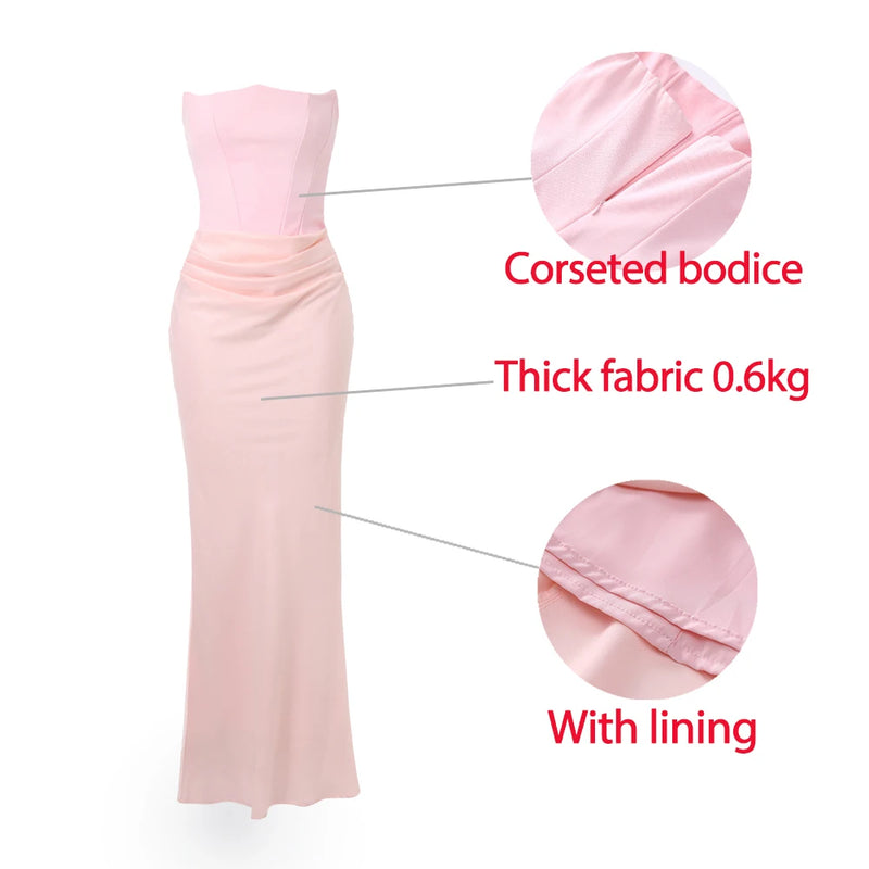Mingmingxi 2025 Women's Evening Dress Strapless Pink Prom Party Dresses Sexy Satin Long Corset Dress Elegant Maxi Gala Dresses