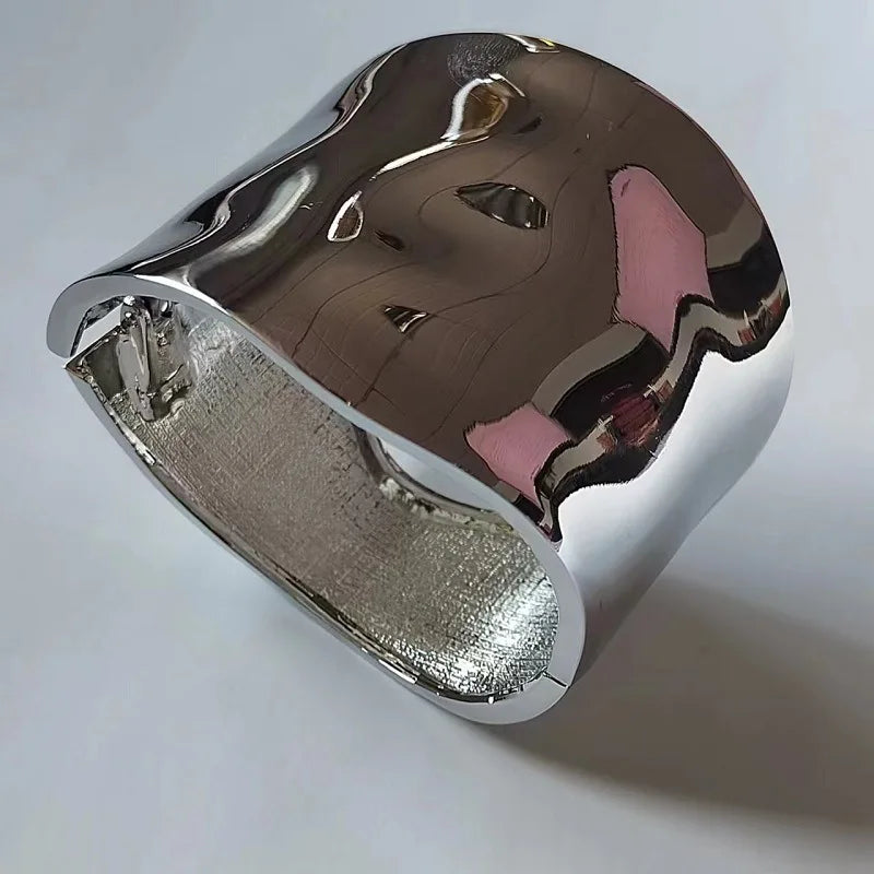 KMVEXO Punk Hip Hop Wide Asymmetric Bangles Bracelets For Women Statement Alloy Bangles Men Jewelry Femme Accessories Manchette