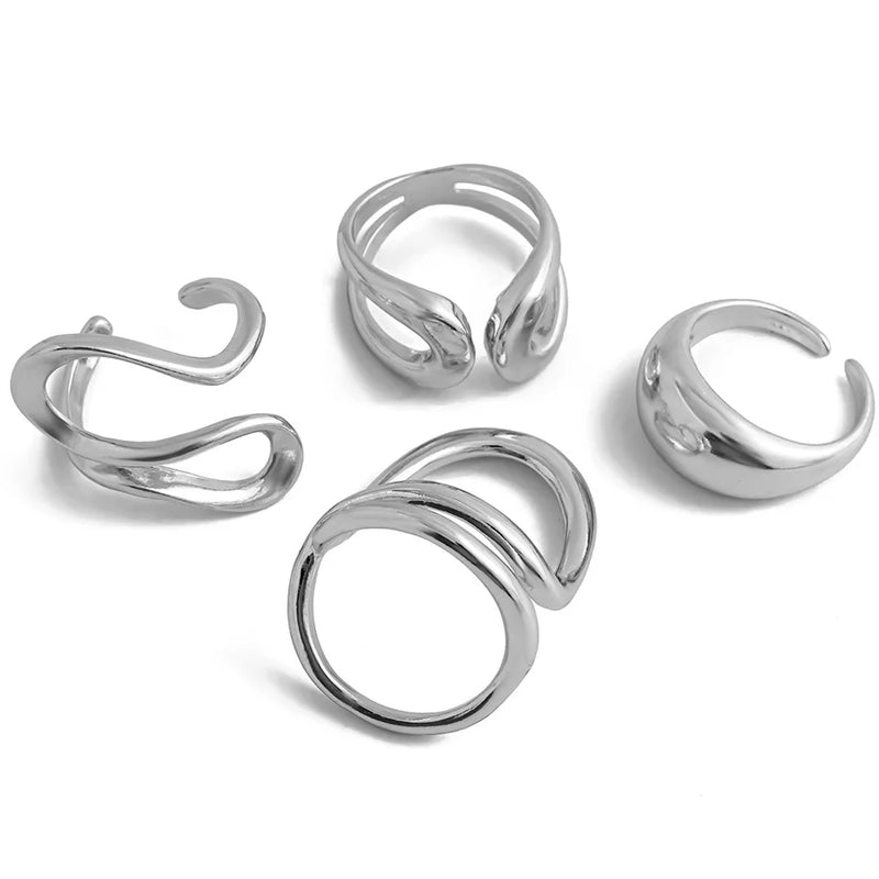 Ingemark 4Pcs Vintage Irregular C Shape Open Ring Set Women Creative Geometric Finger Knuckle Ring Couple Jewelry Accessories