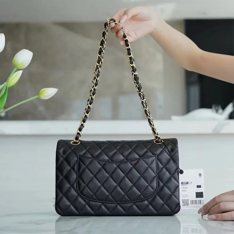 Pequena bolsa de fragrância caviar preto ouro corrente couro litchi padrão diamante grade luxo feminino crossbody bolsa ombro - CRAVO ROSE