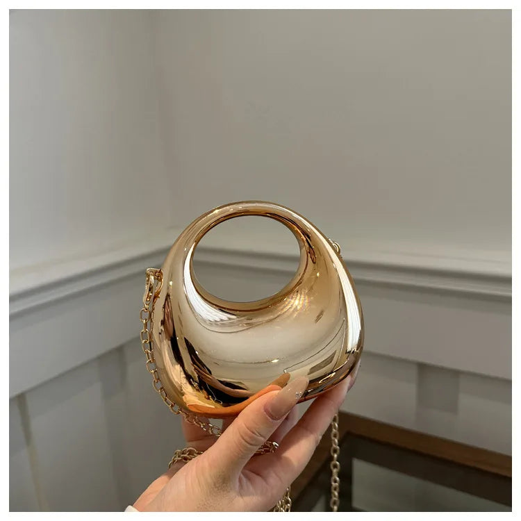 New Gold Silver Fashion Acrylic Moon Women's Handbags Luxury Ladies Clutch Bags Dinner Bag with chain 2024