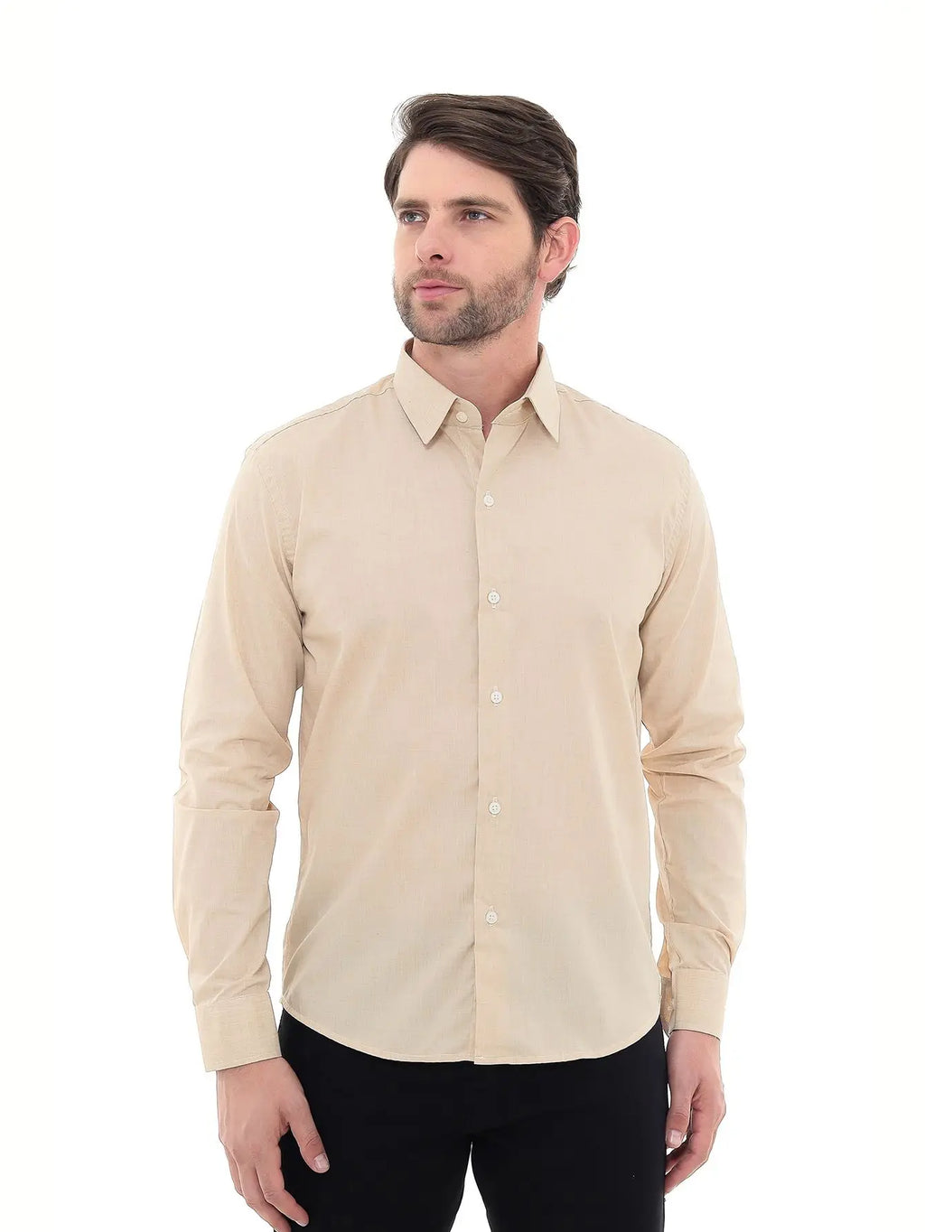 Camisa social bege de linho premium masculina