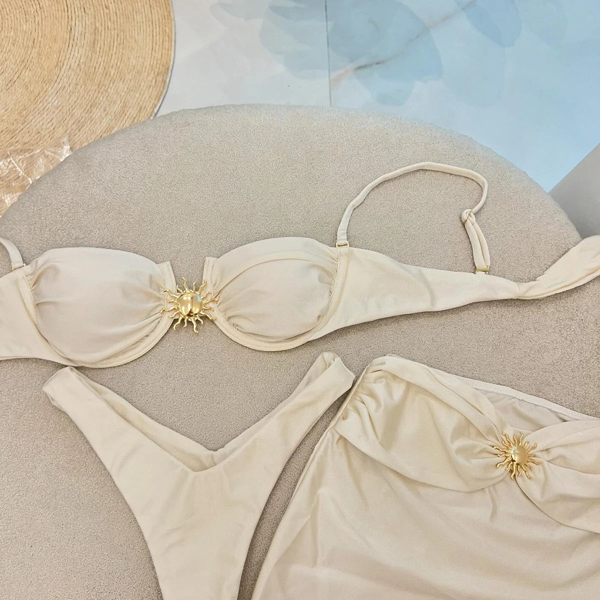 Biquíni push up de 3 peças, traje de banho, conjunto de biquíni sexy, traje de banho, saia saídas de praia