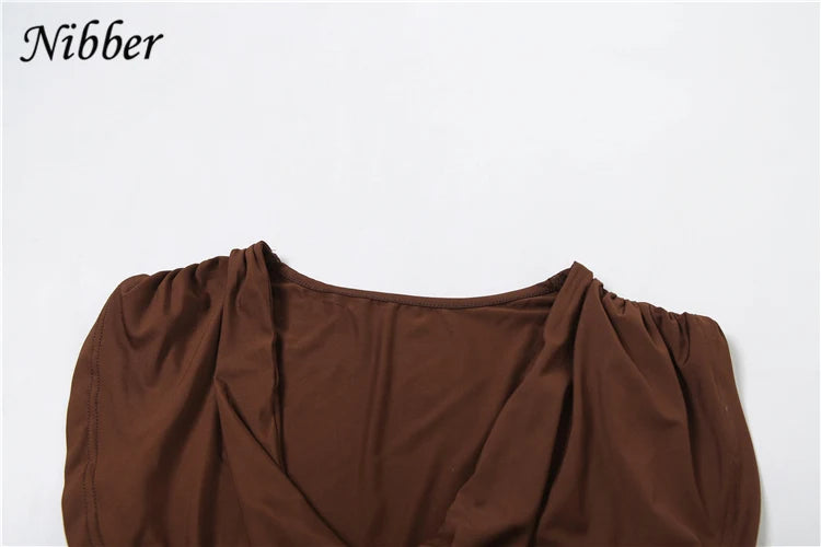 Nibber Pleats Elegant 2 Piece Set Women Sexy Low Neck Sleeveless Crop Tops+Irregular Waist Tassel Straight pants Fashion Suit