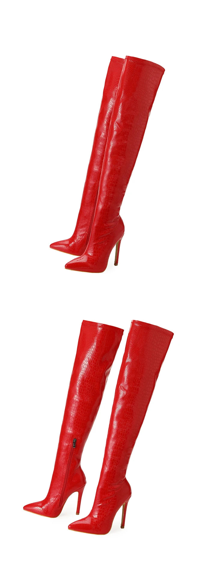 Botas Femininas Listradas de Salto Fino de 11 CM  Sexy Acima do Joelho com Zíper Lateral e Bico Fino