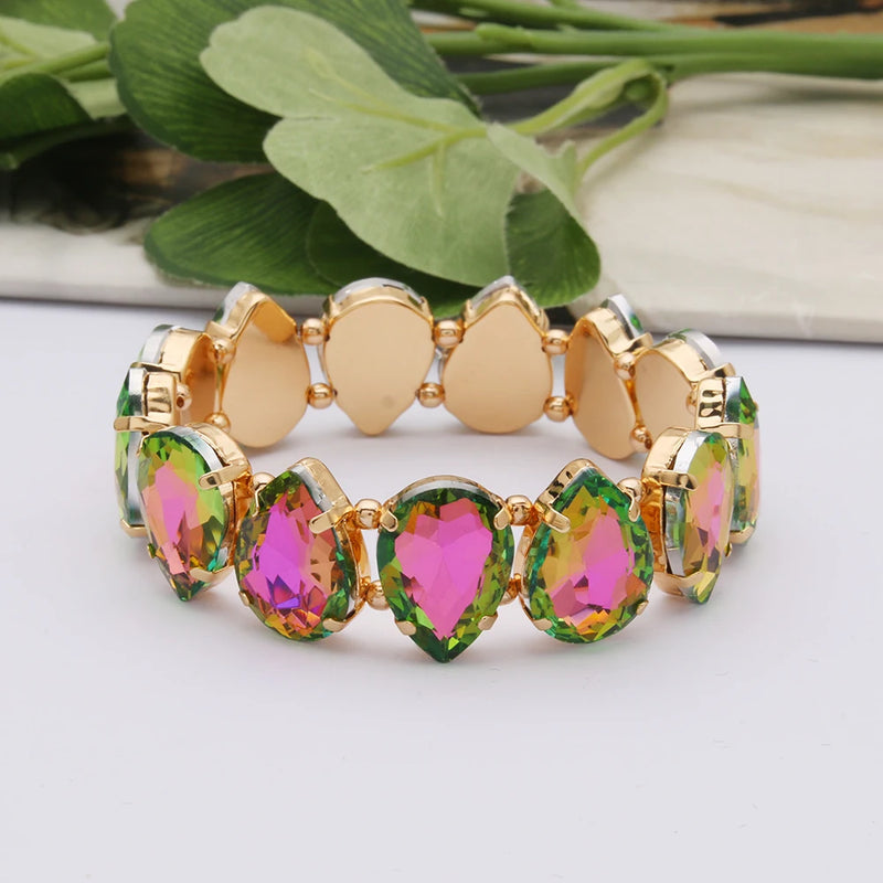 Bohemian Colorful Glass Bracelets For Woman European American Exaggeration Spring Rhinestone Bangle Madera Rhinestone Pulseira