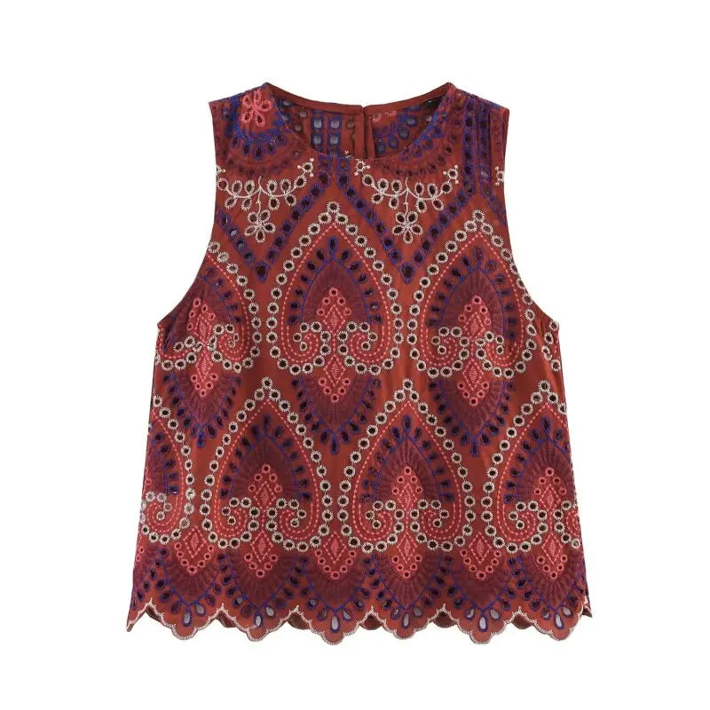 Women’s Summer Exotic Style Sleeveless Set Symmetric Pattern Ruffle Top Matching Pleated Skirt Comfortable Outfit Limited Stock