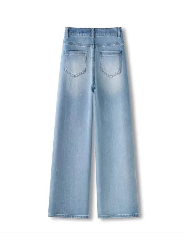 High Waist Wide Leg Denim Jeans Women's Spring 2026 New Style Glittering Star Explosion Nine Point Straight Cut Diamond Embel...