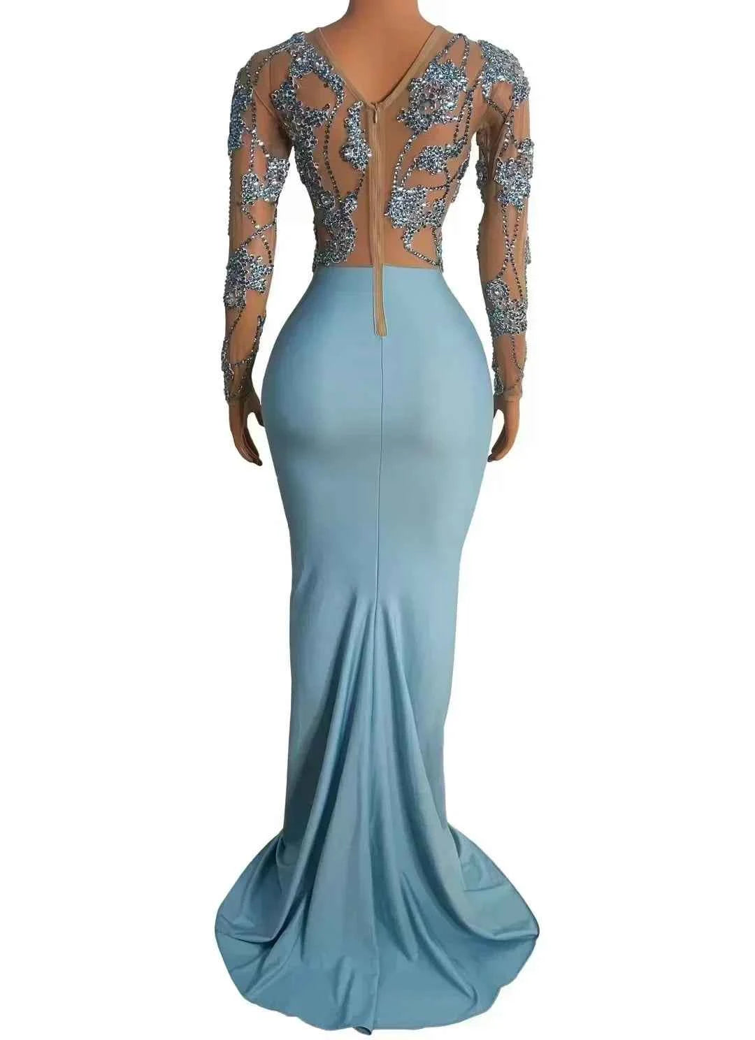Women Dance Performance Outfit Evening Birthday Celebrate Photo Shoot Dress Sexy Stage Rhinestones Transparent Long Dress