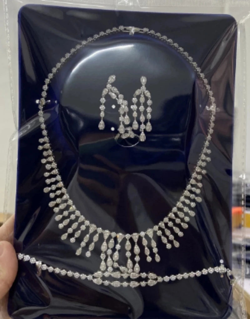 Conjunto de joias de casamento de zircônia cúbica, conjunto de 4 peças para noivas, conjunto de joias femininas, reprodução de marca de joias