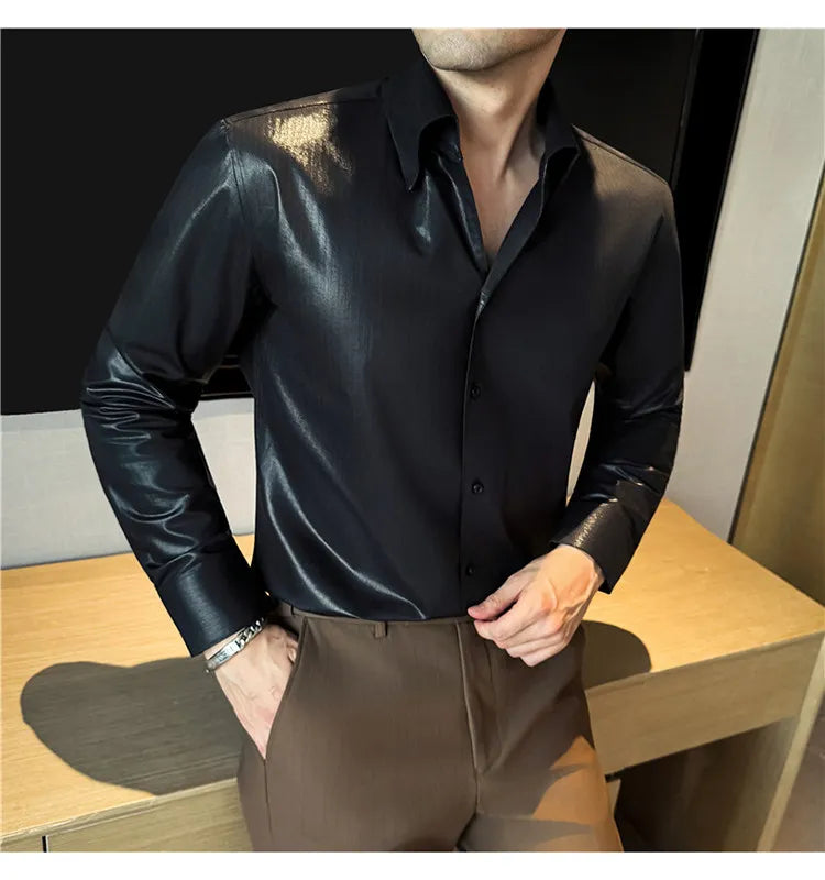 2026 Spring Fashion Big Collar Design Long Sleeved Shirt High Quality Men's Business Slim Fit Social Tuxedo Cotton Shirts