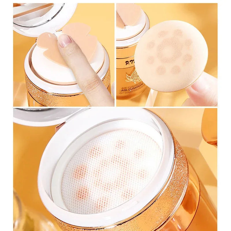 Air Cushion BB Cream Borboleta Pó Puff Base Hidratante Corretivo Clareador Controle de Oleosidade Maquiagem À Prova D'água Cosméticos