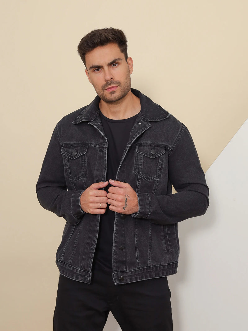 Premium Quality Black Jeans Men's Jacket with Pocket Long Sleeve Elegant Brazil PTRL JEANS
