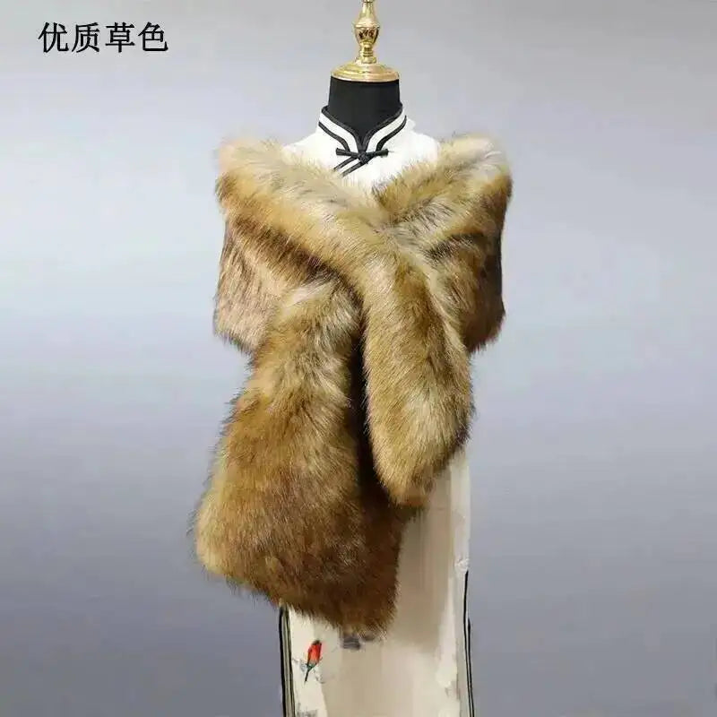 32 Colors 165*30cm Women Luxury Warm Faux Fox Fur Shawl Winter Ladies Plush Scarf Wraps Cloak Coat Wedding Long Cape Scarves