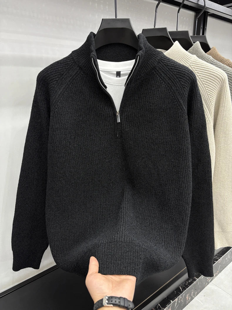 Men's Sweater Half Zipper Winter Thick Korean Edition Casual Loose Stand Up Collar Undercover
