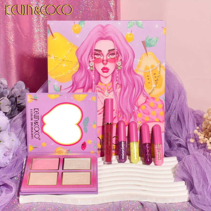 Kit de maquiagem multifuncional com 46 cores, iluminador, gloss labial e paleta de sombras