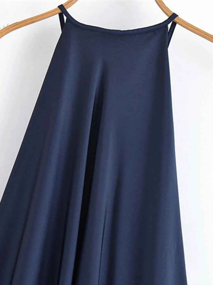 Elegant Satin Halter Backless Maxi Dress Women Loose Pleated O-neck Sleeveless Party Dresses 2026 Summer Lady Chic Holiday Robes