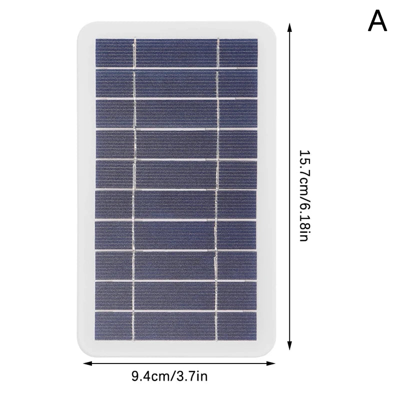 Painel solar de 2 W e 5 W com USB à prova d'água para caminhadas ao ar livre e acampamento, bateria portátil, carregador de celular, painel de carregamento de 5 V