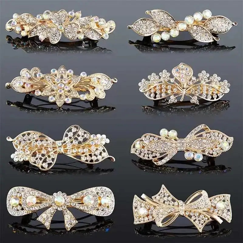 Korean Shiny Rhinestone Hair Clip for Girls Women Fashion Sweet Exquisite Pearl Flower Hairpin Hair Claw Hair Accessories