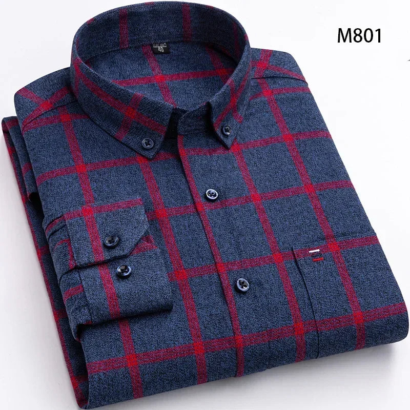 Pure Cotton Men's Plaid Shirt Long Sleeve Regular Fit Men Casual Oversized Shirt Leisure Autumn Male Clothes New Plus Size