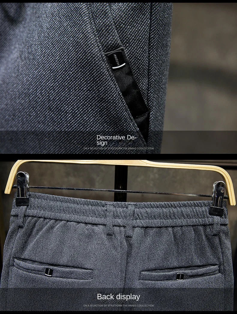 Korean Fashion Fleece Plush Mens Casual Full Length Elastic Waist Autumn and Winter Thickened Drawstring Sports Joggers Trousers