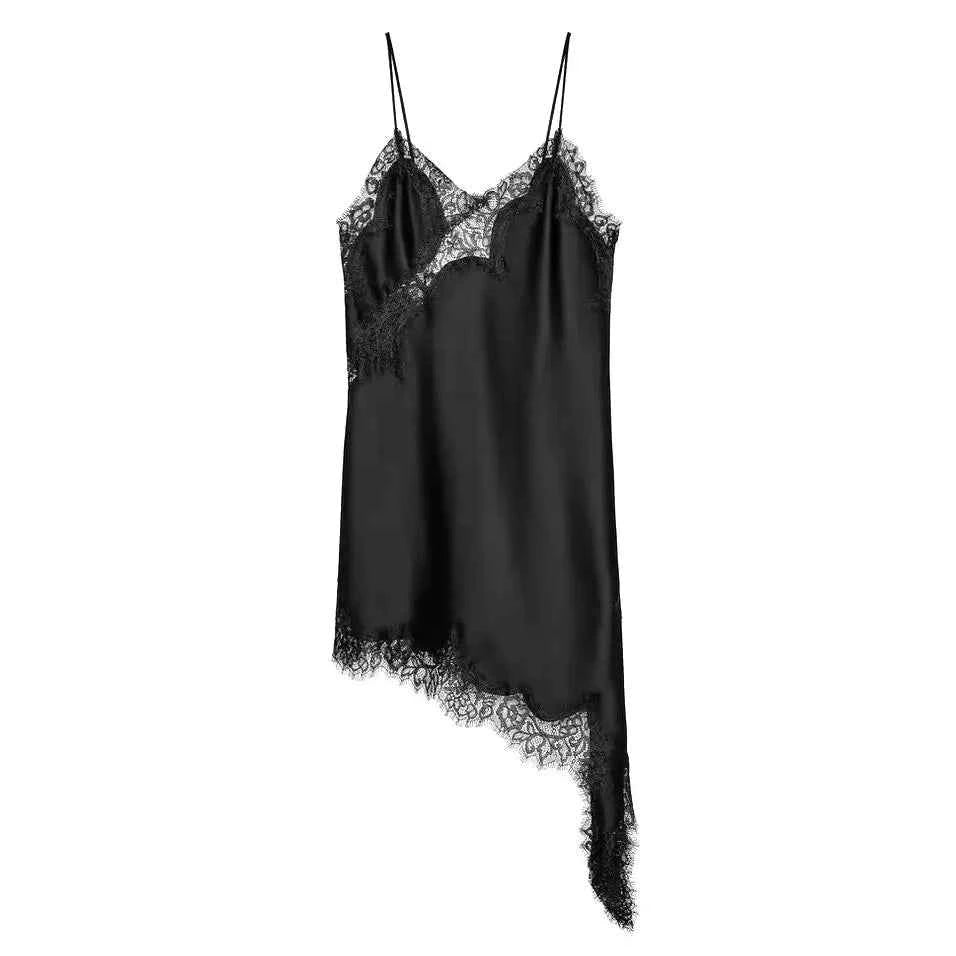 UNIZERA Vestido assimétrico de renda feminino sexy suspender verão 2025 novo temperamento elegante