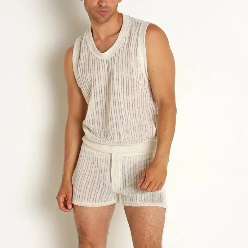 Conjuntos masculinos verão novo selvagem cor sólida casual em forma de I colete shorts terno para homens