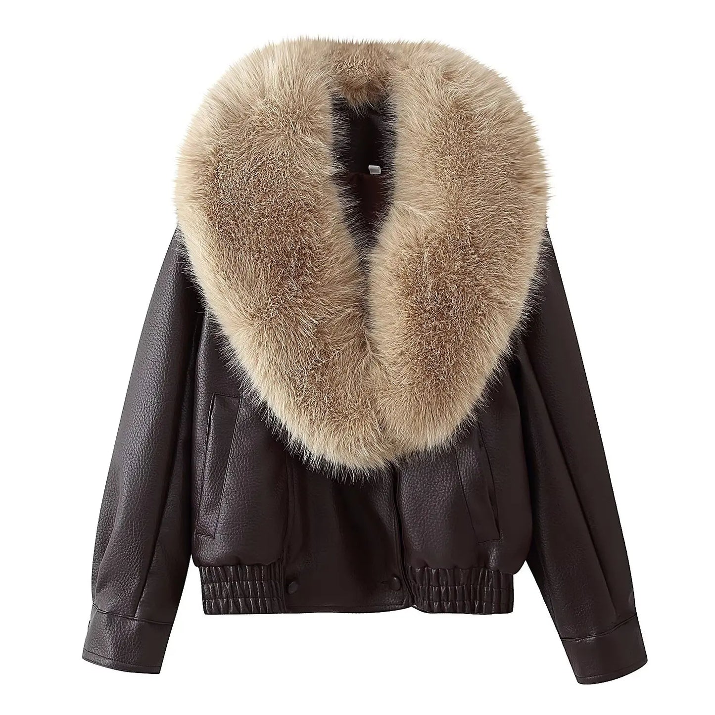 Loose Pure Color Coat Jacket for Women with Fur Collar Commuter Style Versatile ZR Fashion Polyester Short Outerwear