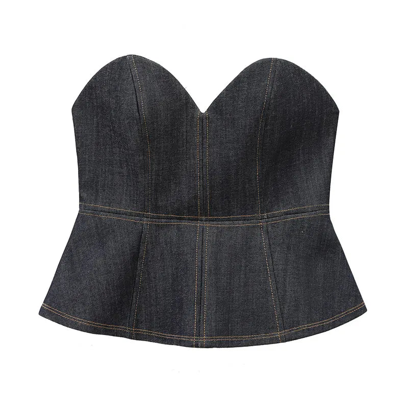 TRAFZA 2025 Conjunto de Blazer e Calça Jeans , Casaco Slim com Gola Redonda + Corpete com Decote em V + Jeans Feminino Vintage de Perna Larga