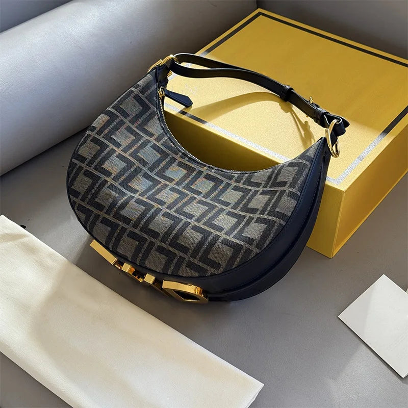 Novo 2025 graphy crescente saco de algodão linho lona revestido axilas ombro único bolsa feminina crossbody saco rua tendência - CRAVO ROSE