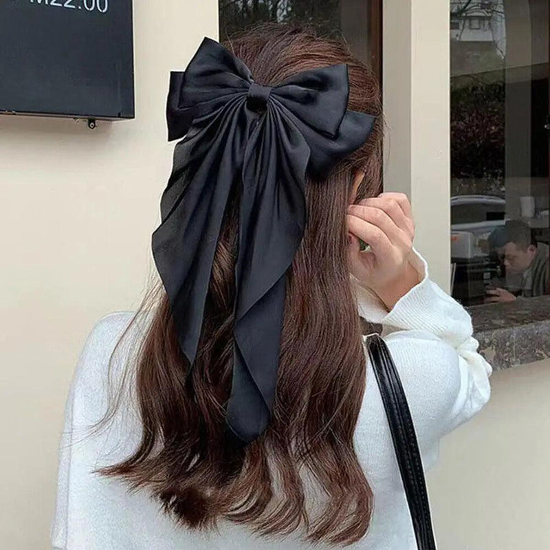 Elegant Large Bow Ribbon Hair Clip for Women Fashion Simple Solid Satin Spring Clip Ponytail Bow Hairpin Girls Hair Accesso K7U8 - CRAVO ROSE