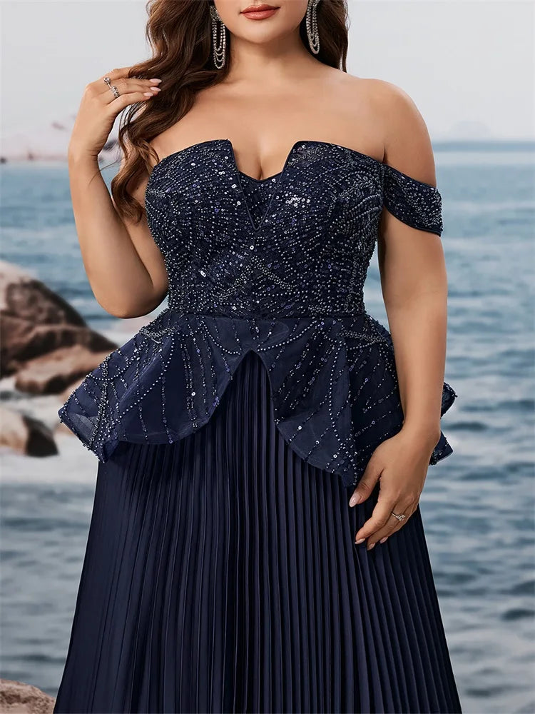 Plus Size Elegant Sequins Strapless Splicing Formal Evening Dresss Long Mermaid Luxury Wedding Party Cocktail Gowns