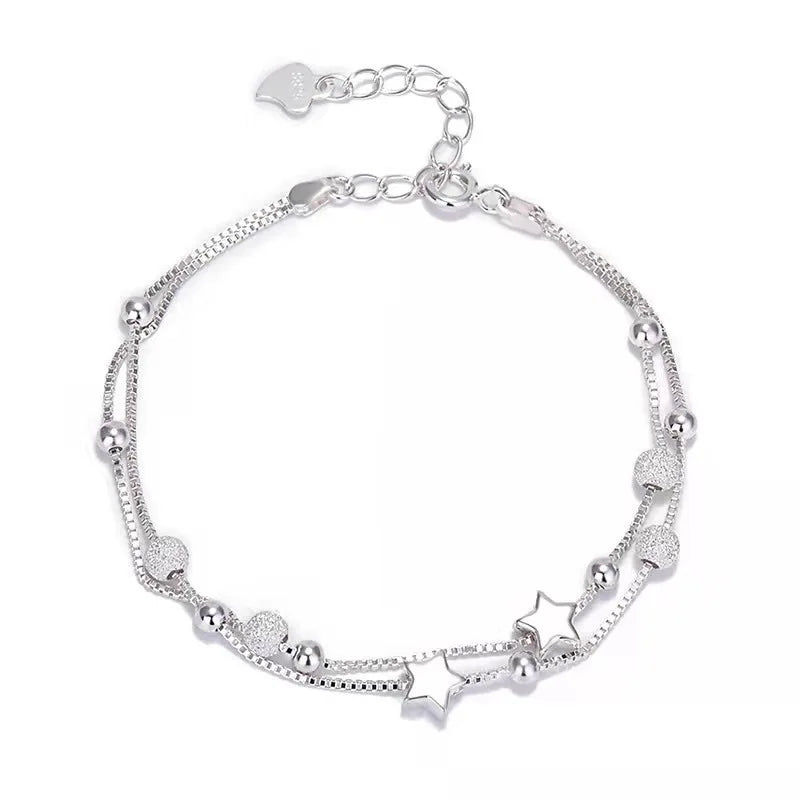 S925 Silver Plated Zircon Double Circle Charm Bracelet&Bangle For Women Elegant Party Jewelry Gift Pulseras sl130