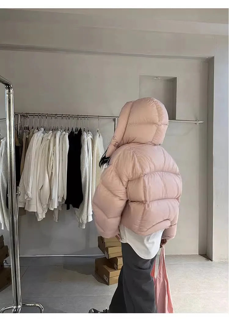 Sli ort Cotton Jaet Women's Winter Faion Bread Design Hooded American Sle Cact Size Ladies' Korean Version Coat