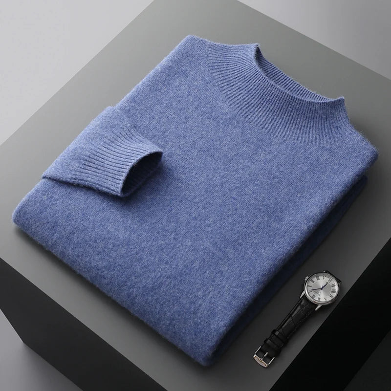 100% Pure Wool Cashmere Sweater Men's Half Turtleneck Pullover Casual Fashion Thickening Top Knitting Sweater